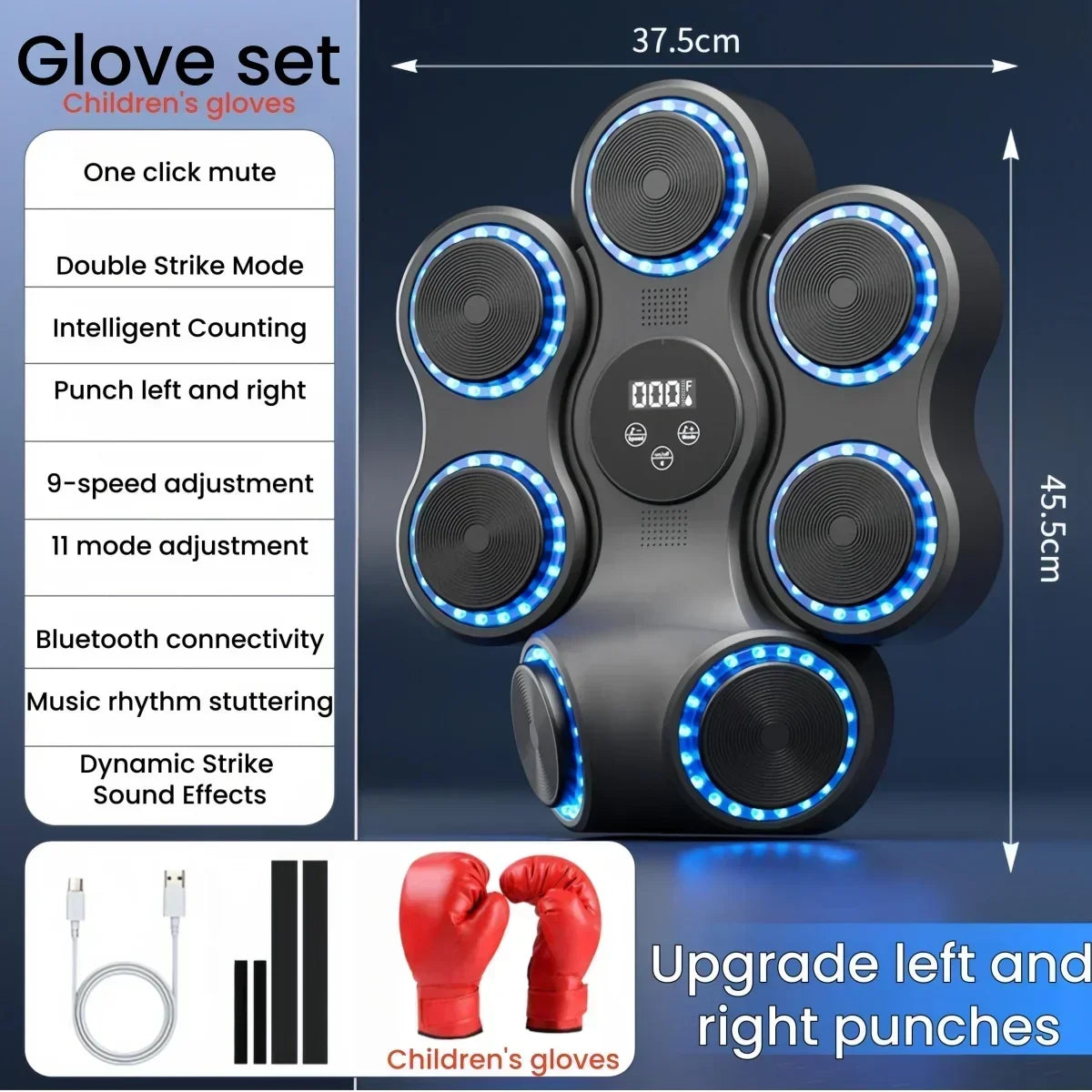 Wall Mounted Music Boxing Trainer with Children Gloves