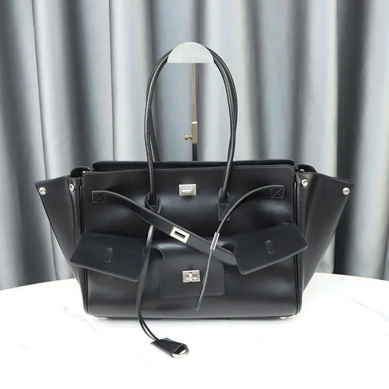 Large Cowhide Leather Tote Bag Top Handle