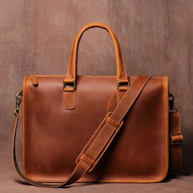 Genuine Crazy Horse Leather Business Bag for 14" Laptop