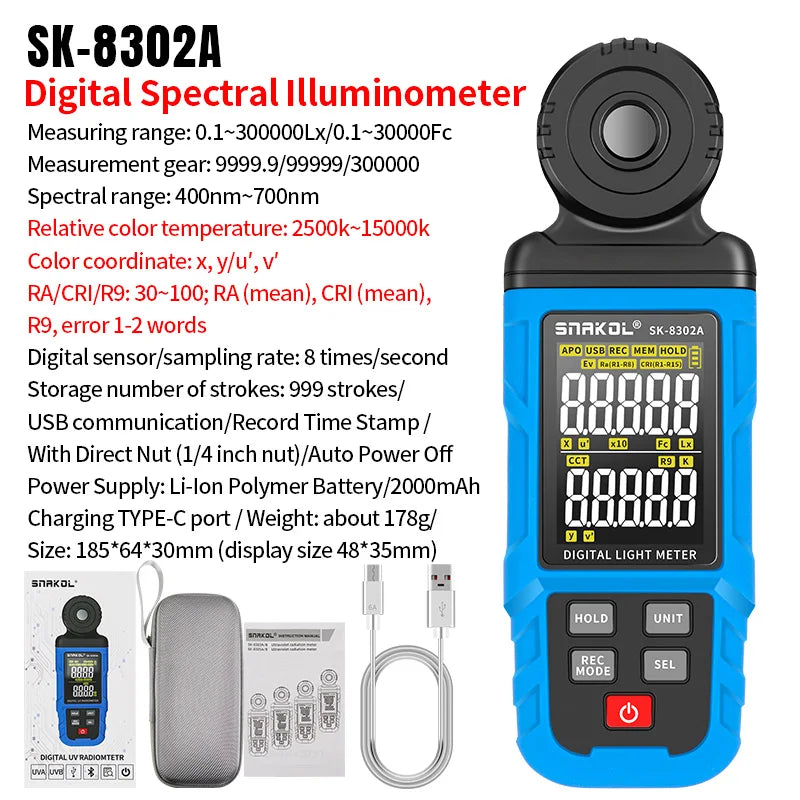 Compact Digital Lux Meter Handheld Light Tester SK-8302A