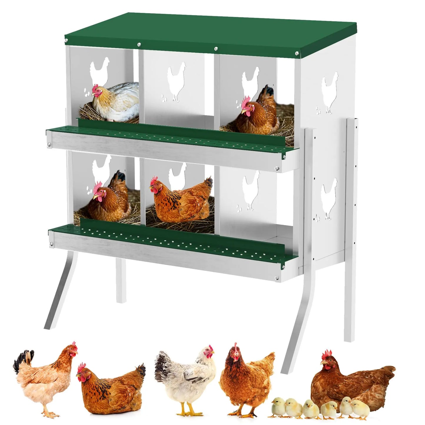 6 Compartment Chicken Nesting Box with Legs Green