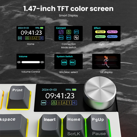 Rechargeable Mechanical Keyboard RGB Backlit TFT Screen White