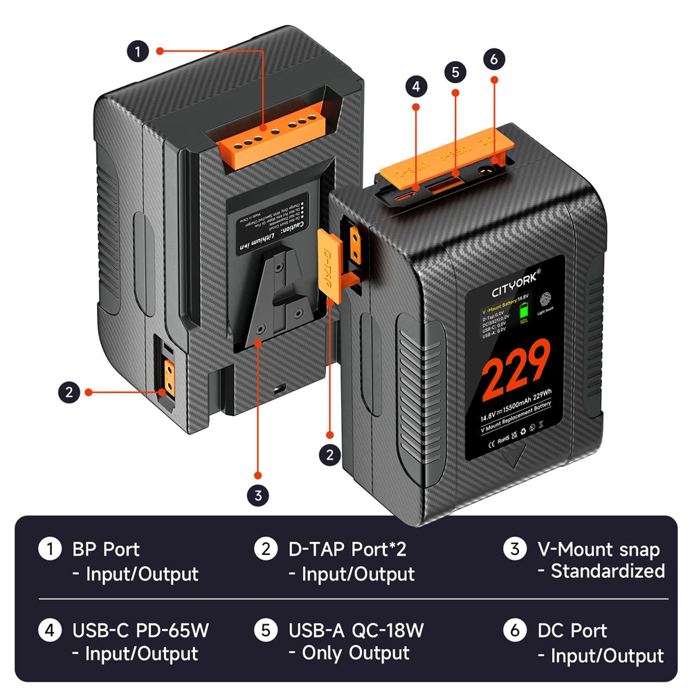 High Capacity 15500mAh V Mount Video Battery Pack