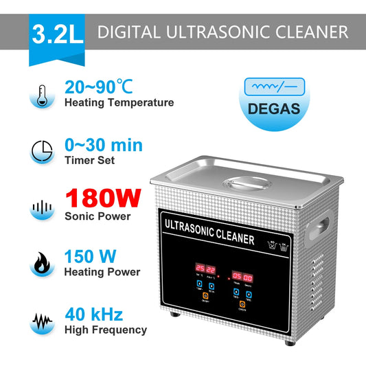 Heavy Duty Ultrasonic Cleaner 3.2L 180W Heated Tank