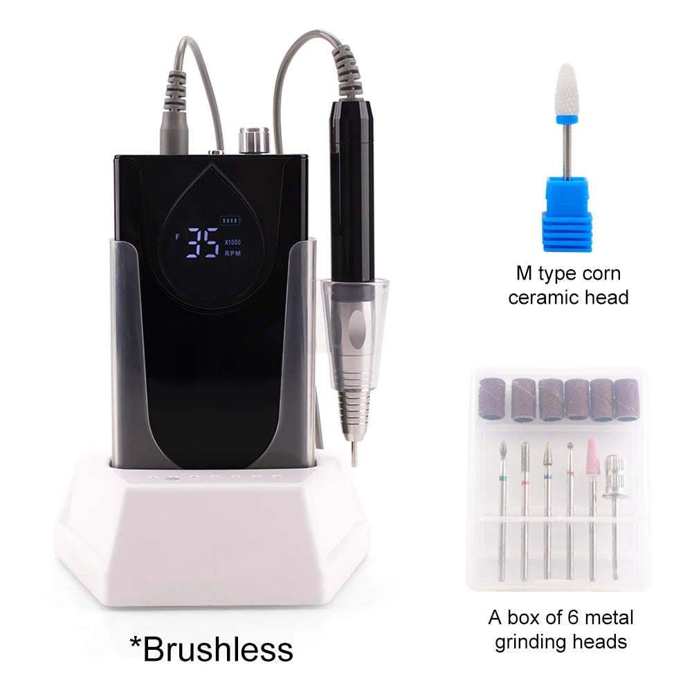 Brushless Black Nail Drill Machine with Power Base