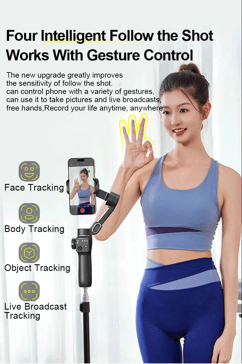 3-Axis Phone Gimbal Stabilizer Face Tracking Extension Rod