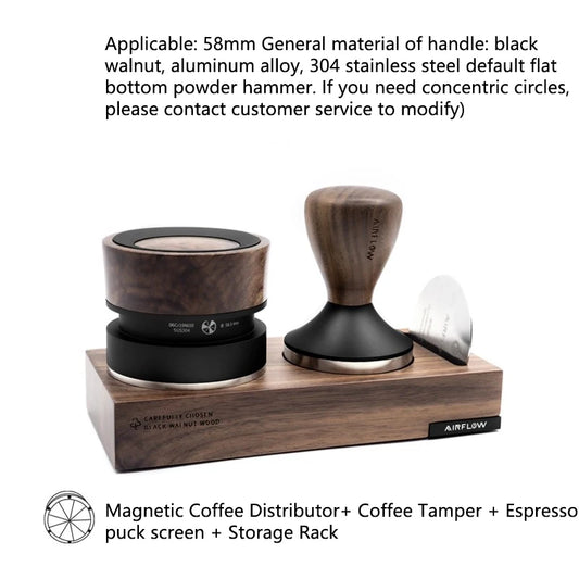 Magnetic Coffee Distributor and Tamper Set 58.5mm Black