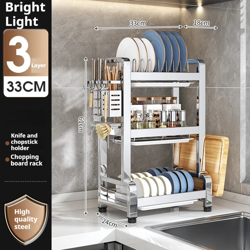 33cm 3 Tier Metal Dish Drainer Rack Countertop Organizer