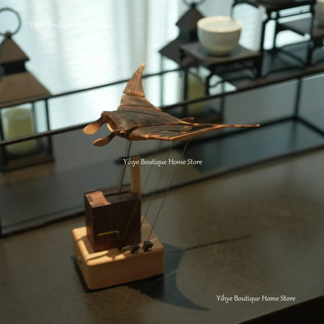 Unique Kinetic Wooden Manta Ray Desk Decoration Gift