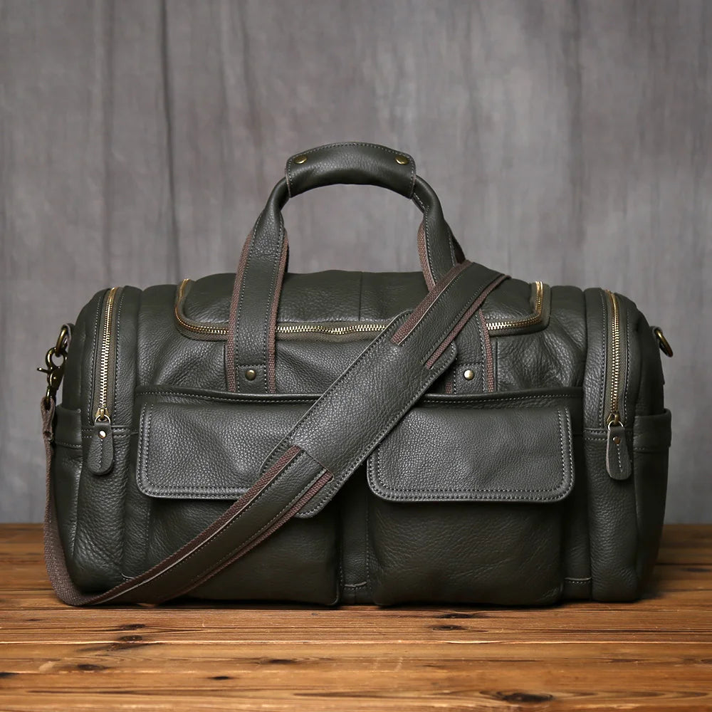 Green Retro Leather Laptop Messenger Bag Travel Carry