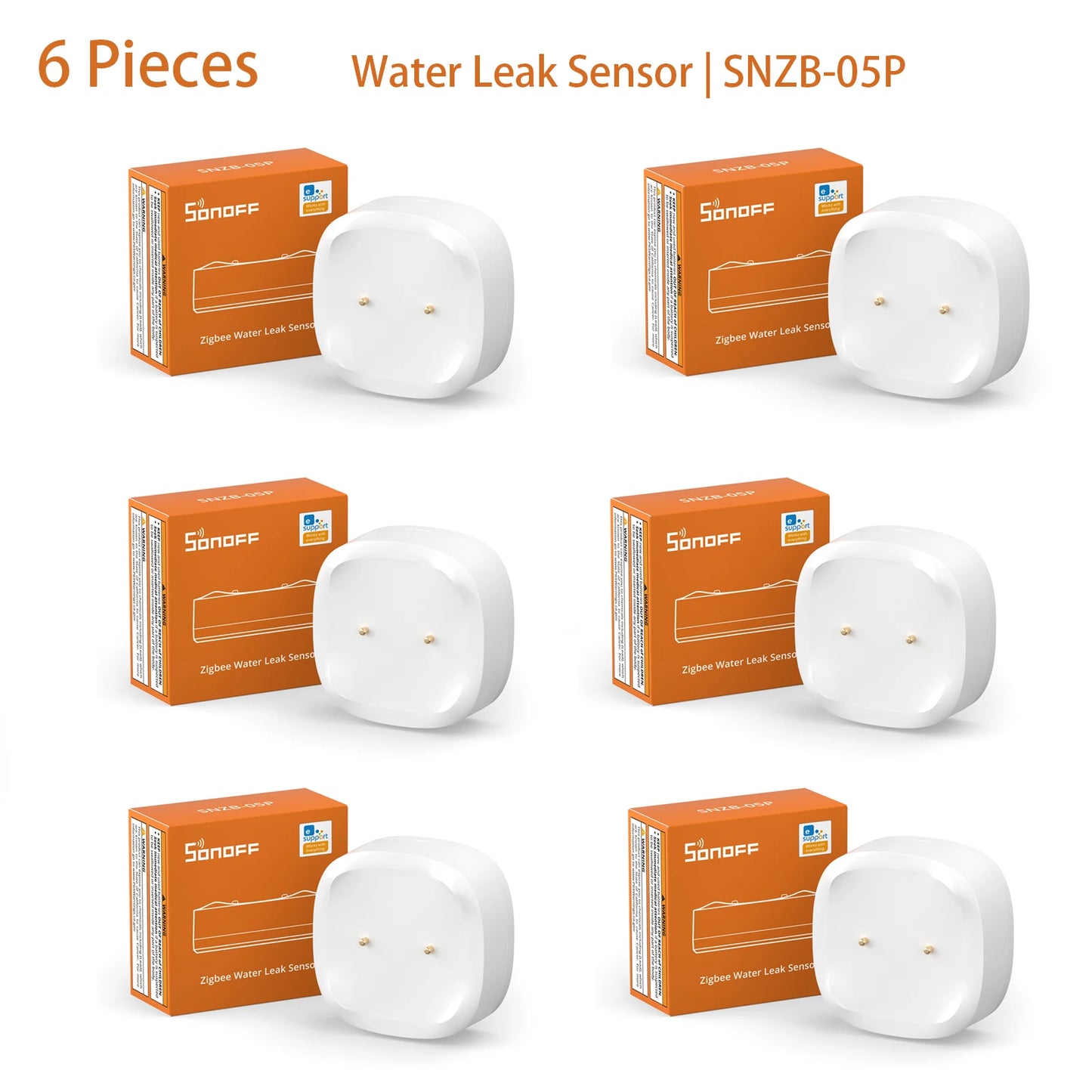 SONOFF SNZB-05P 6-Pack Smart Water Leak Detectors Zigbee IP67
