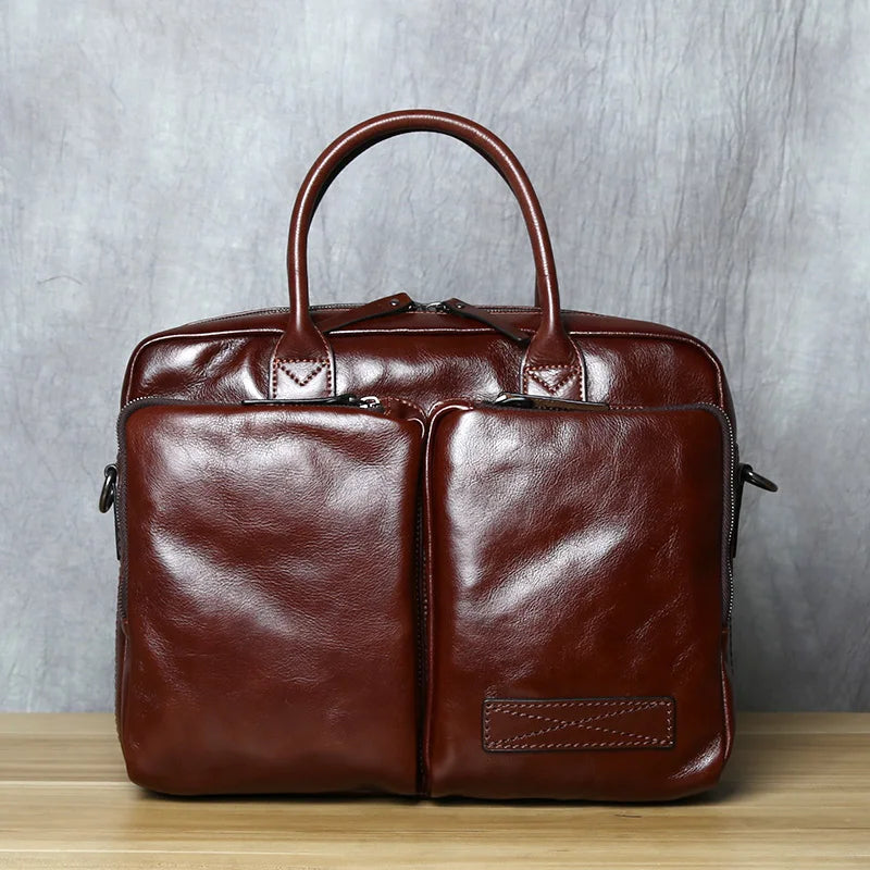 Mens Leather Briefcase Laptop Bag Business Coffee Brown