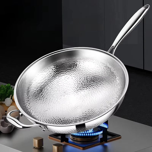 Lightweight 34cm Titanium Wok Hammered Surface Fry Pan