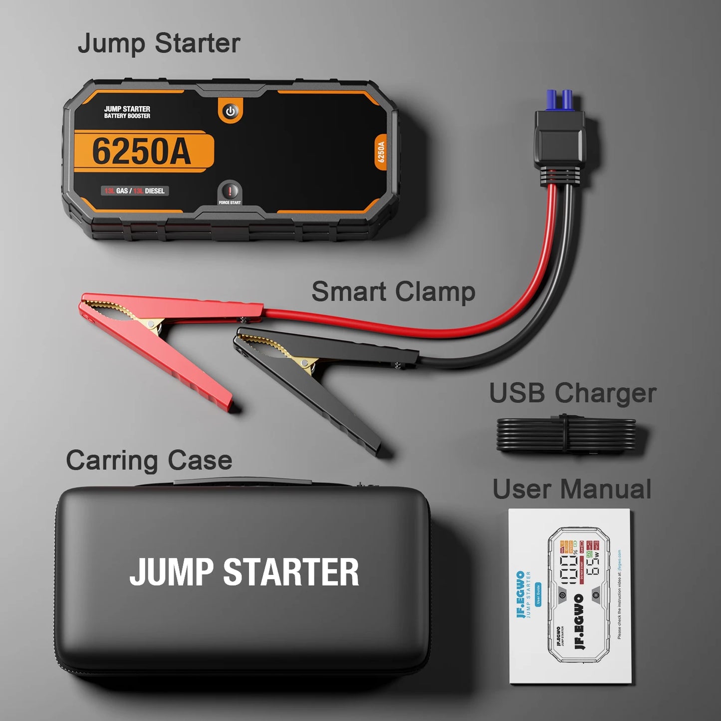 6250A 26000mAh Portable Car Jump Starter Power Bank