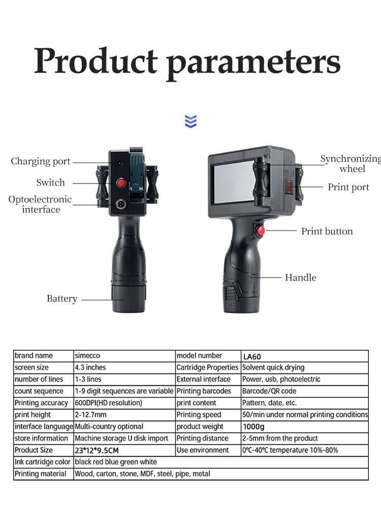 Smart Handheld Inkjet Printer 1 Ink for Packaging