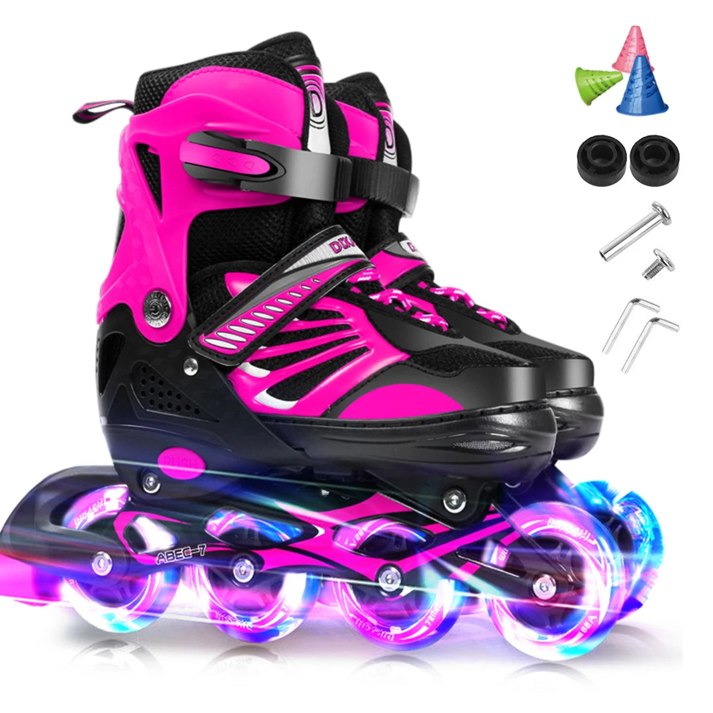Adjustable Kids Inline Skates LED Wheels Pink