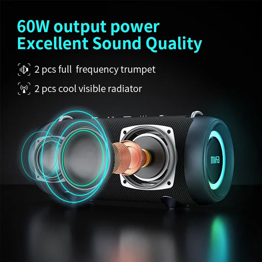 Waterproof 60W Wireless Speaker with Powerful Bass for Camping