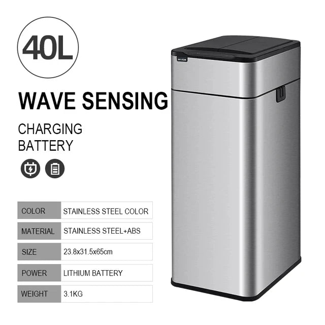 40L Automatic Waste Bin Stainless Steel Smart Sensor