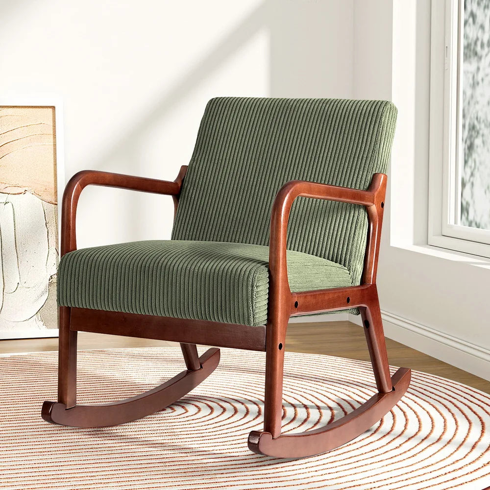 Modern Rocking Armchair with Corduroy Upholstery