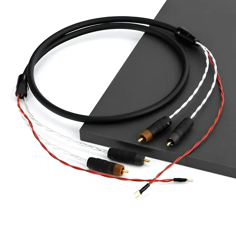 1.5m HiFi Silver RCA Turntable Cable with Ground