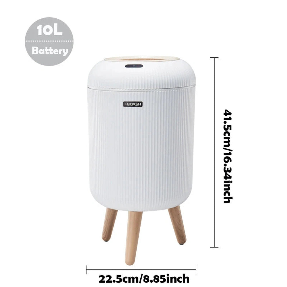 Trash Can - Automatic Motion Sensor, Small Plastic Smart Waste Bin with Lid for Bedroom, Bathroom, Kitchen, Office (White, With Feet)
