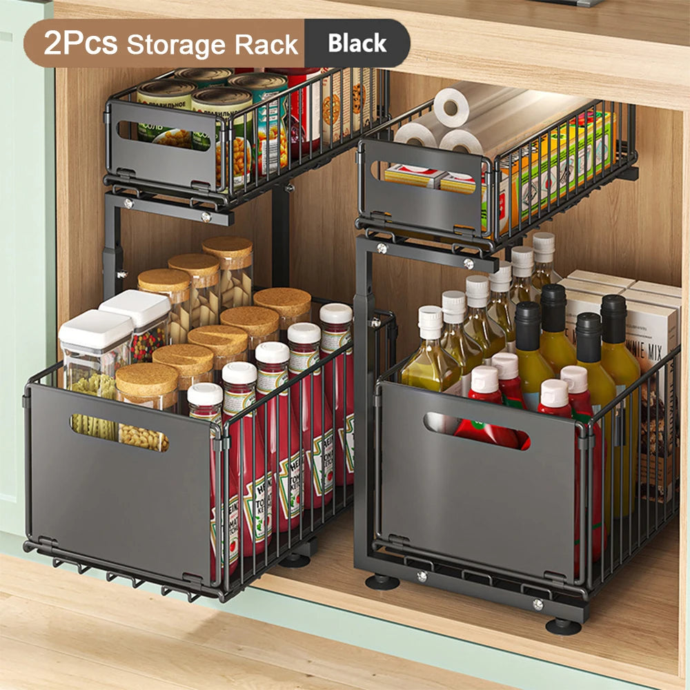 Adjustable Under Sink Storage Rack 2 Pack