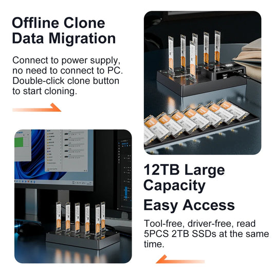 USB 3.1 M.2 SATA SSD Docking Station 6 Bay Design