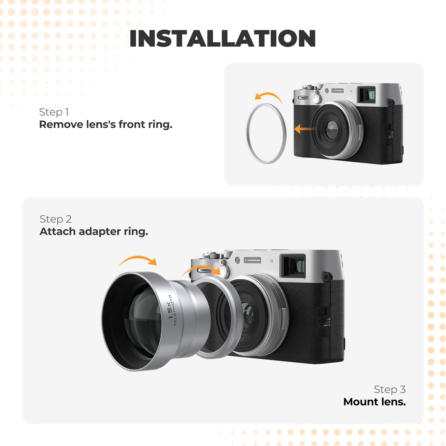 1.5X Telephoto Camera Lens Fujifilm X100 Series Silver