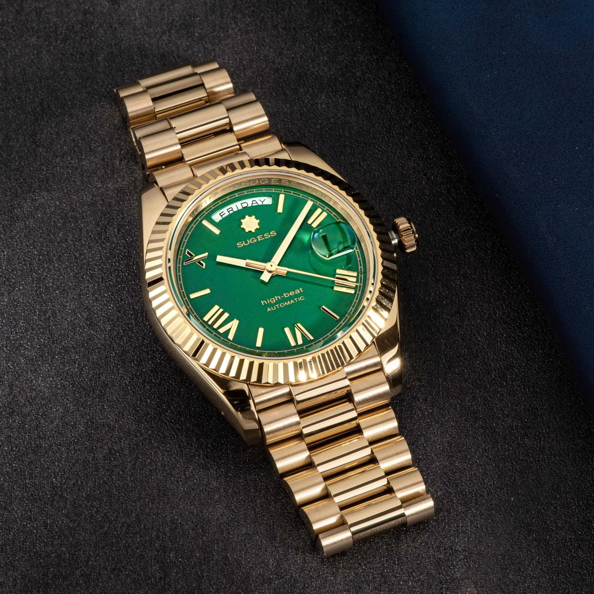 Waterproof Mechanical Day Date Men’s Watch 40mm Golden Green
