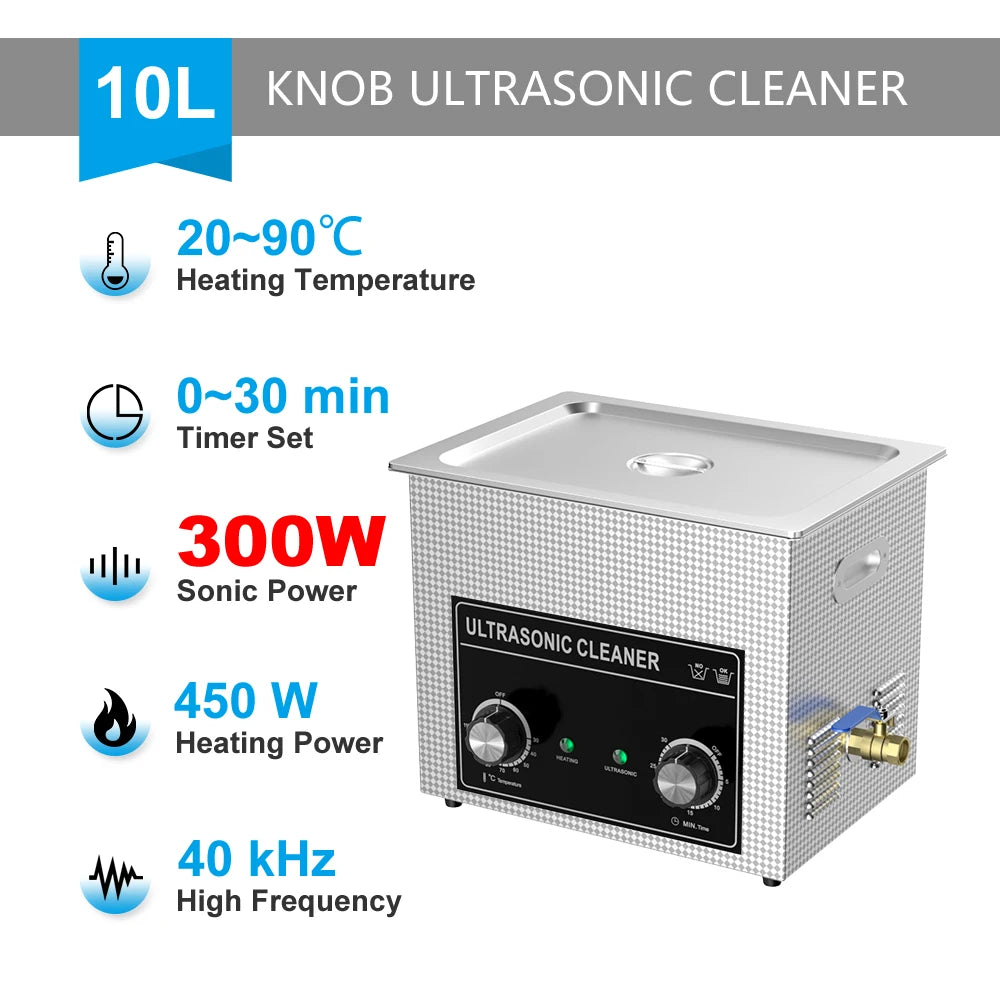 Powerful Ultrasonic Cleaning Machine 10L 300W Heated