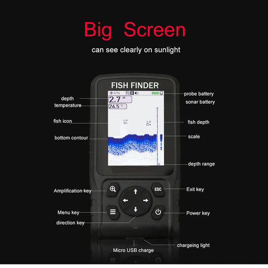 Portable Colour Fish Finder with Rechargeable Battery 200m