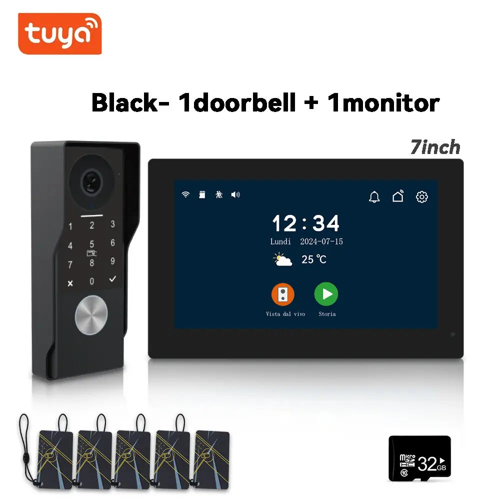 Black 7" Smart Video Door Intercom with 1080p Camera