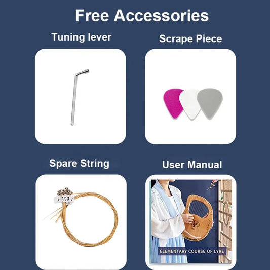 Wooden 19 String Lyre Harp for Beginners and Professionals