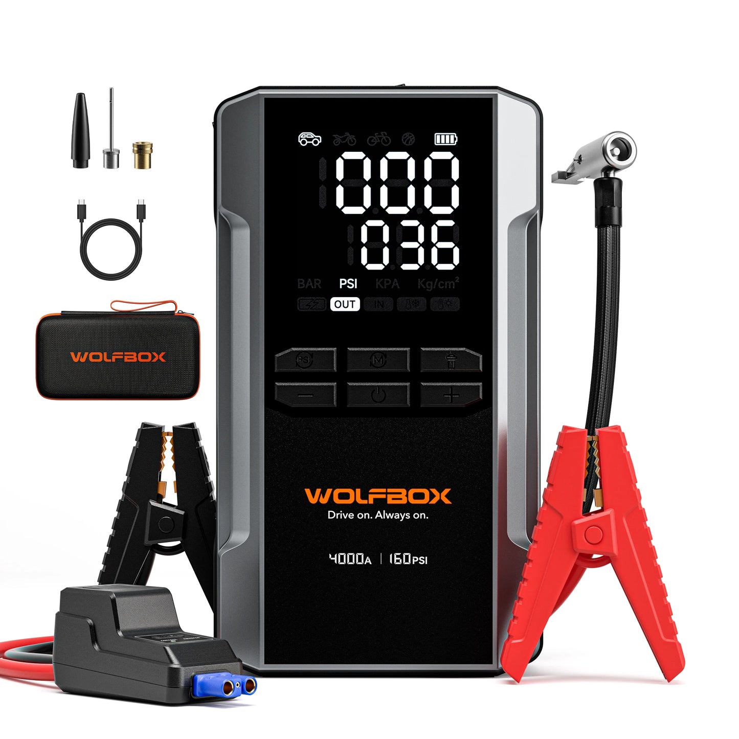 Portable 12V Jump Starter 160PSI Tire Inflator 4000A
