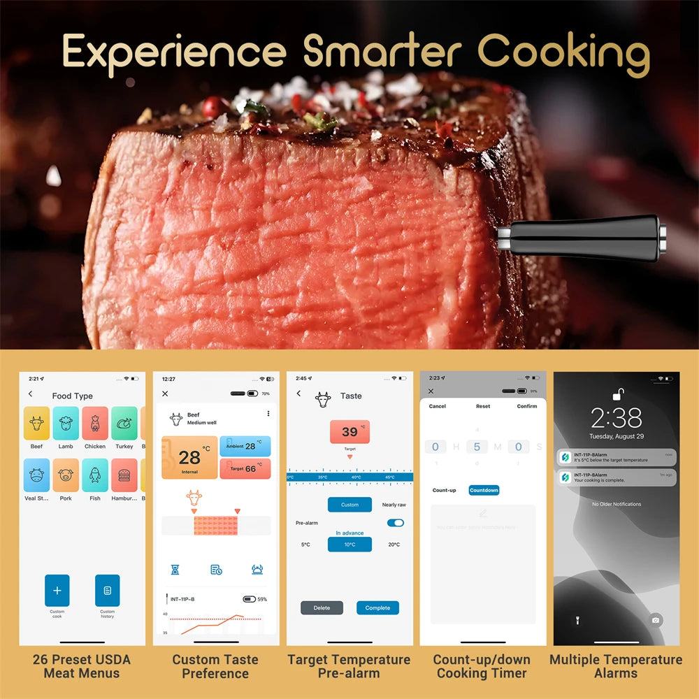 Waterproof Wireless Meat Thermometer for Grilling and Smoking