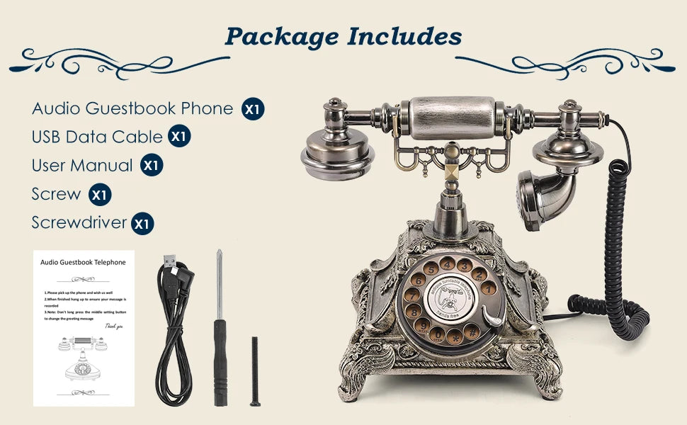 Antique Bronze Audio Guest Book Phone with Message Recording