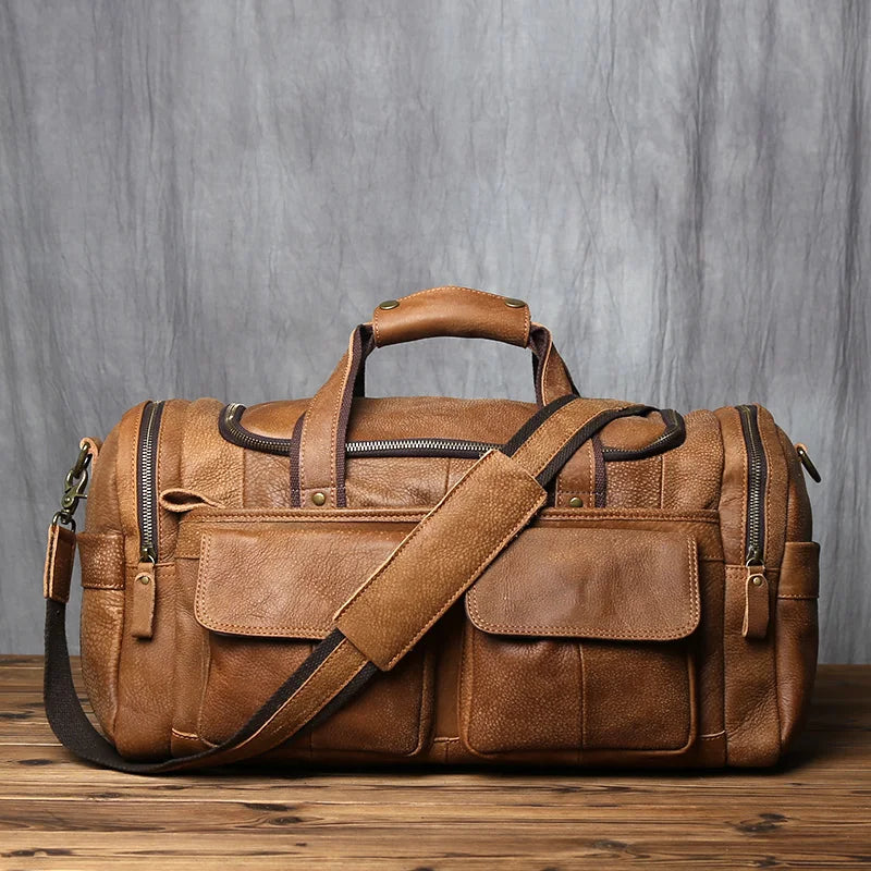 Vintage Brown Leather Laptop Bag Retro Travel Messenger Carry