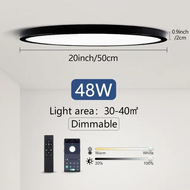 Black Smart LED Ceiling Light 50cm Dimmable App Remote