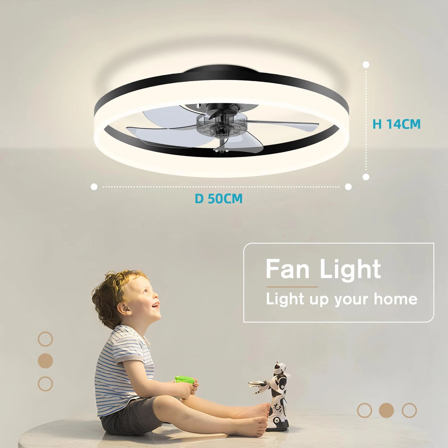 White Ceiling Fan with Light and Remote Control
