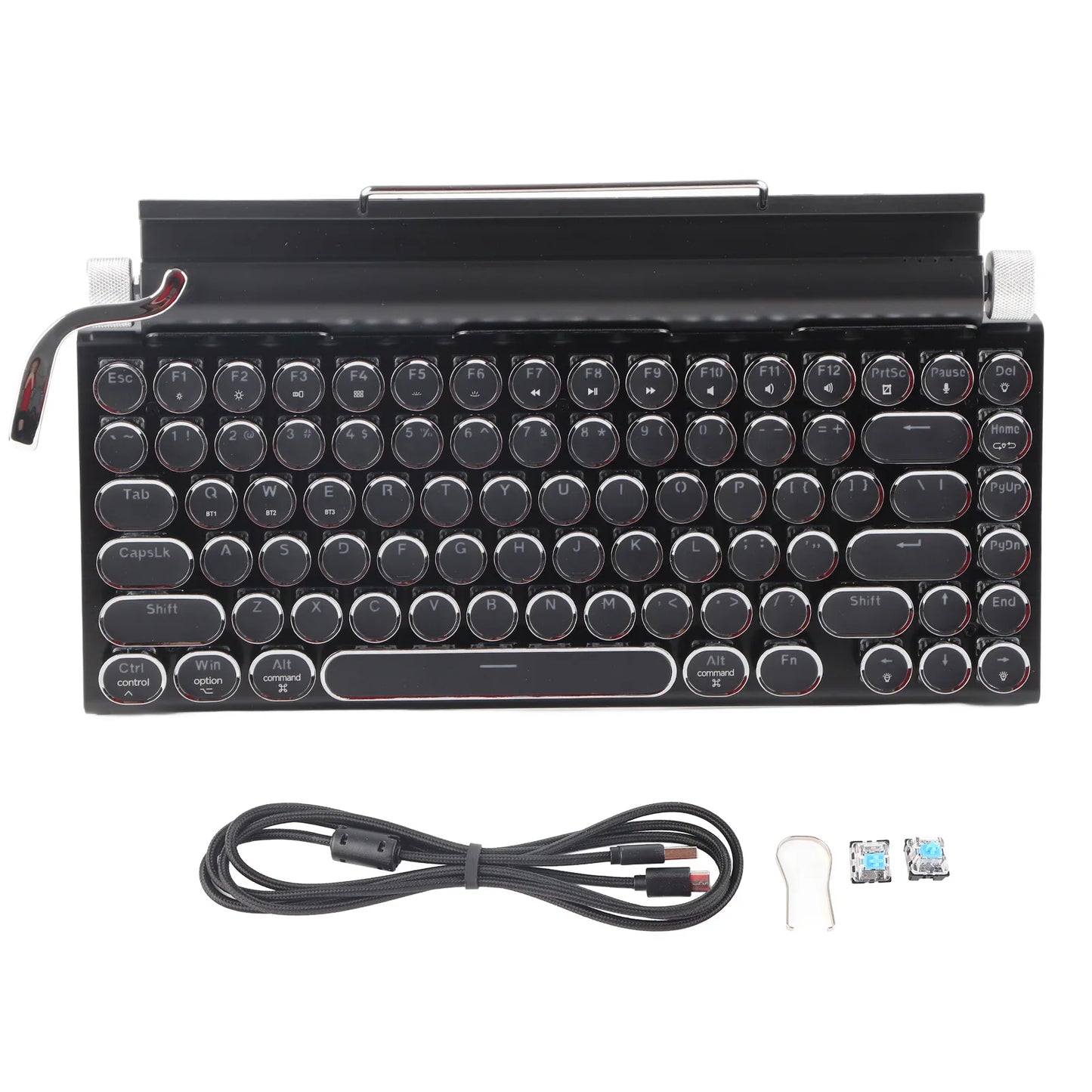 Wireless Mechanical Typewriter Keyboard with 83 Keys Black