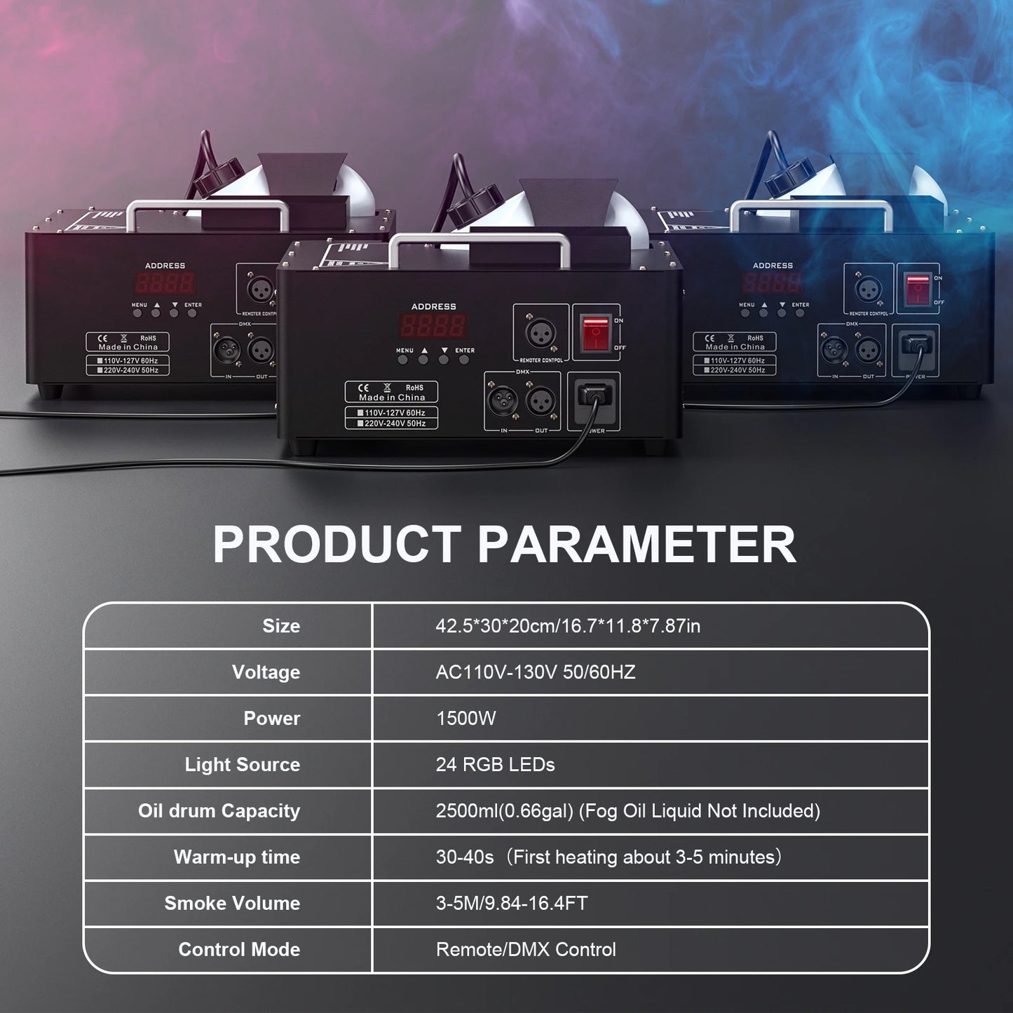 1500W Fog Machine with RGB LED Stage Lighting