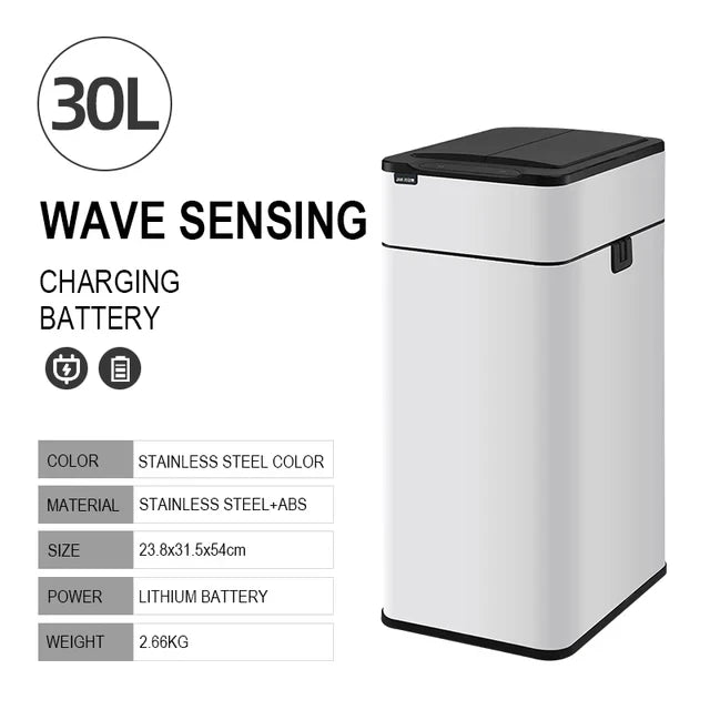 30L Automatic Touchless Trash Bin White Compact
