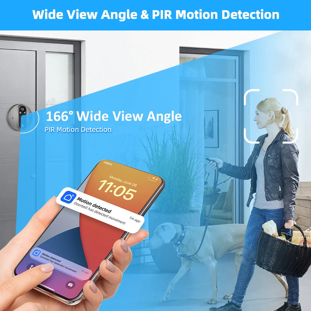 3MP Smart WiFi Door Viewer with PIR Motion Detection
