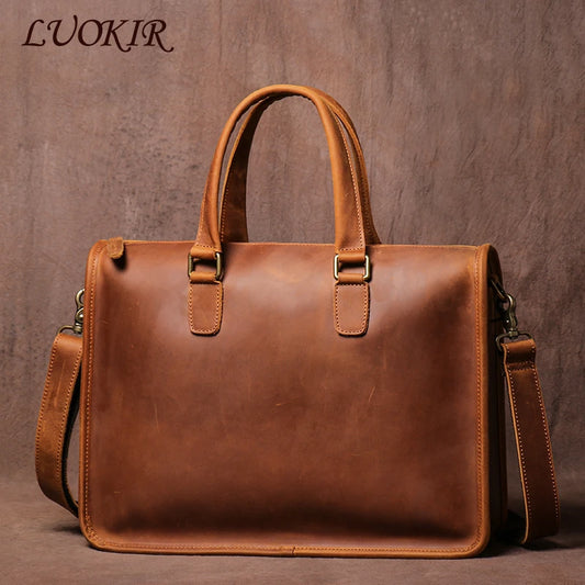 Genuine Crazy Horse Leather Business Bag for 14" Laptop