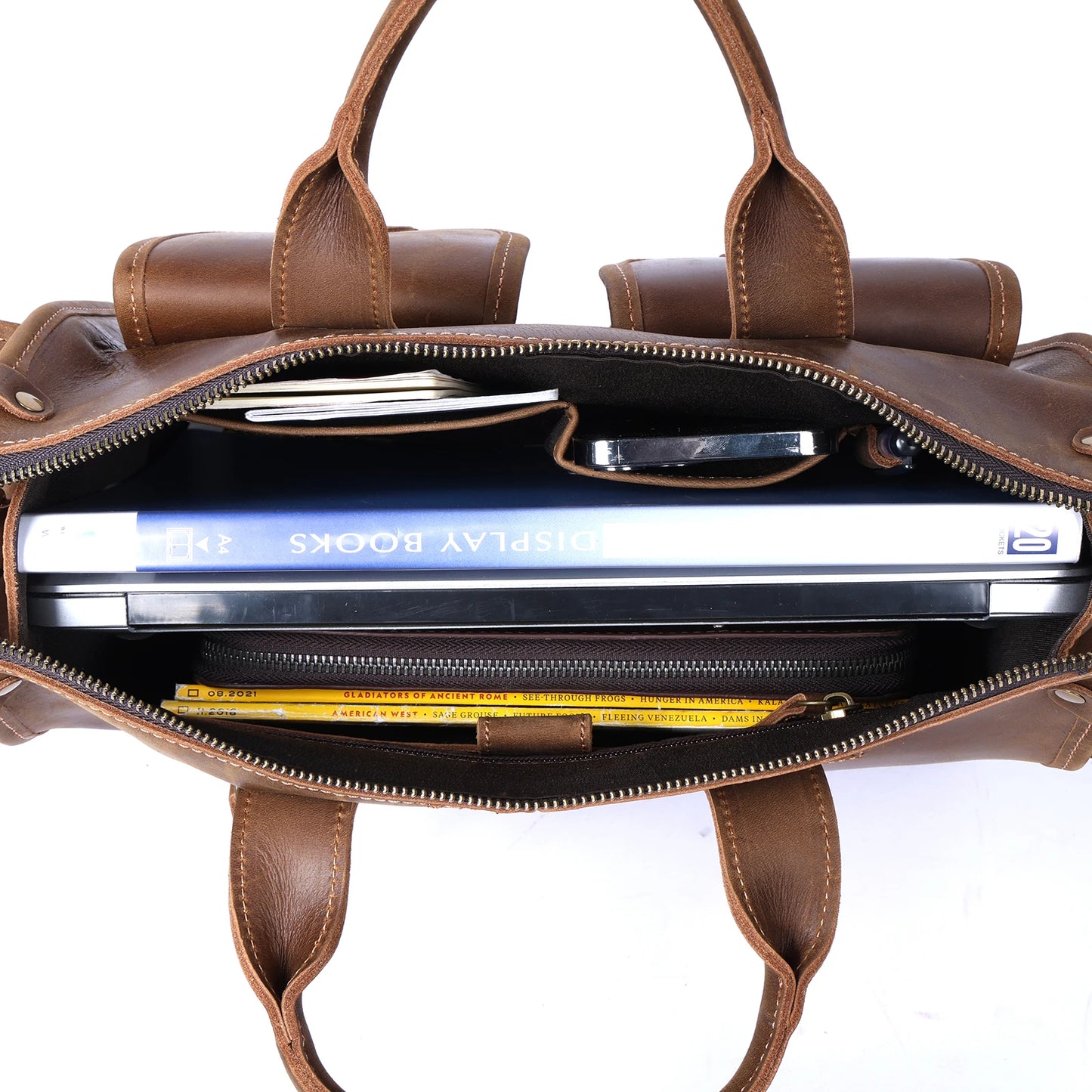 Premium Leather 14” Laptop Work Briefcase Bag