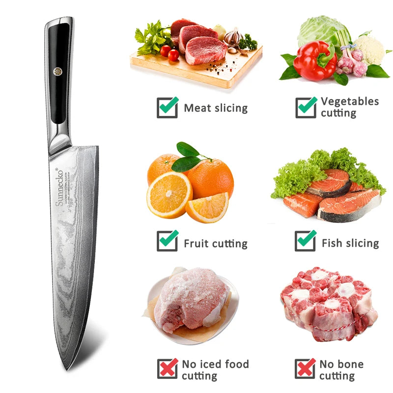 3-Piece Damascus Steel Kitchen Knife Set for Cooking