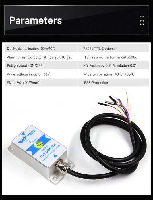 IP67 Waterproof Tilt Angle Sensor with Relay Alarm RS232