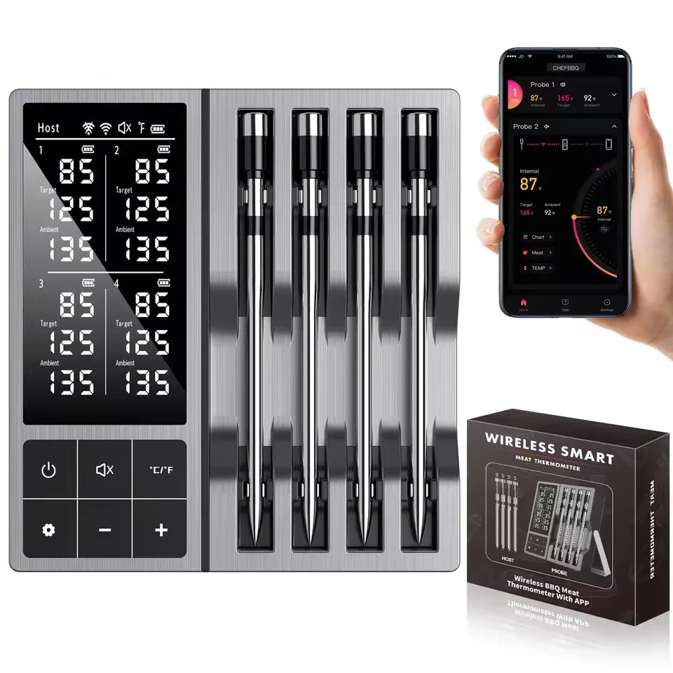 Wireless Bluetooth Meat Thermometer 4 Probe Smart BBQ