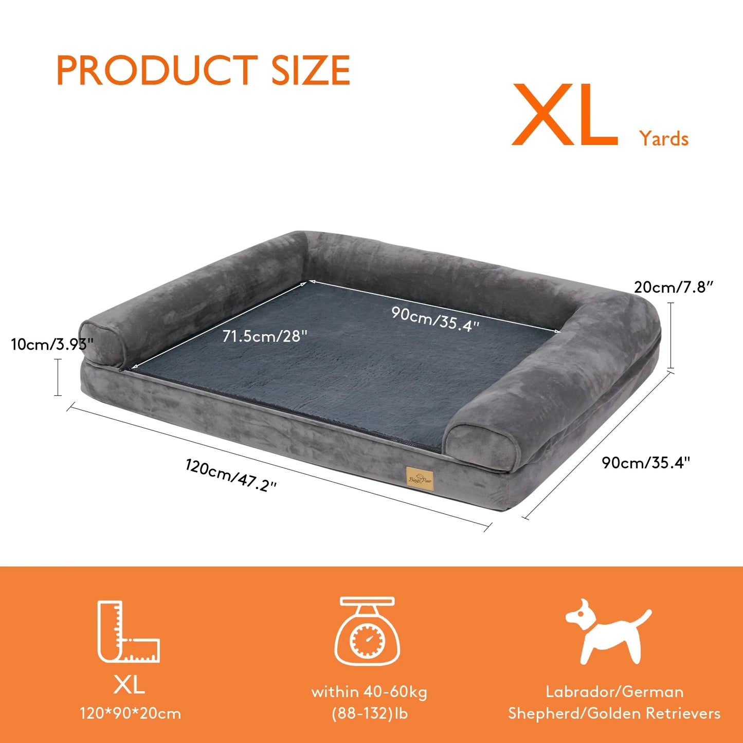 Comfort Orthopedic Pet Bed XL Removable Cover Gray