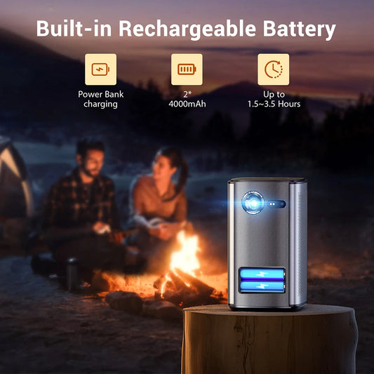 Portable 4K Smart Mini Projector WiFi Bluetooth Battery